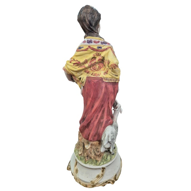 Baroque Large Italian Porcelain Figurine of Young Peasant Girl with Lamb, 1950s For Sale - Image 3 of 10