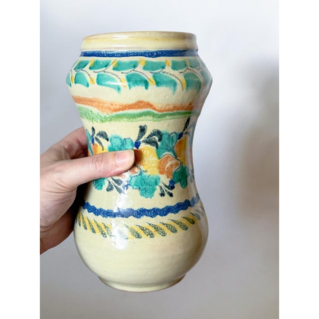 Mexican Vintage Gorky Gonzalez Hand Painted Hourglass Talavera Vase For Sale - Image 3 of 6