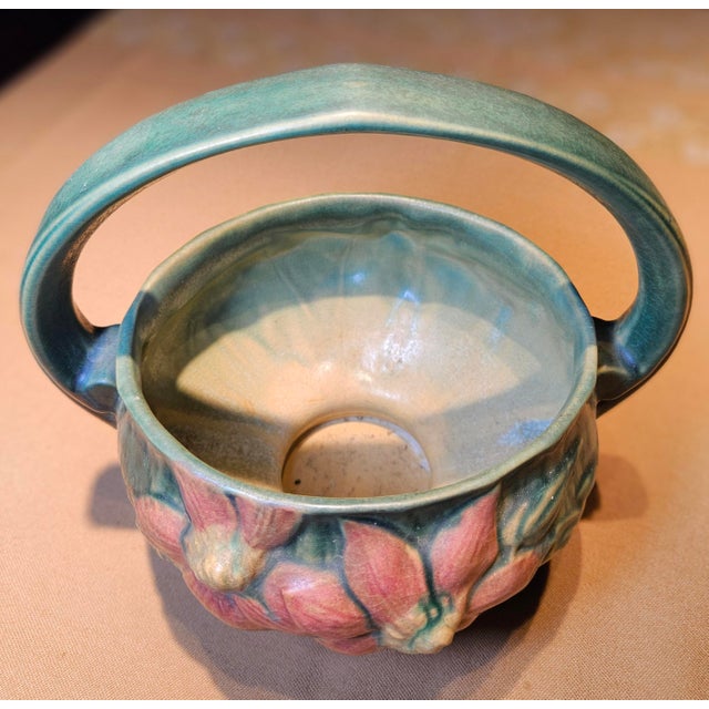 1940s Roseville Pottery Pink Clematis Basket For Sale In Charlotte - Image 6 of 8