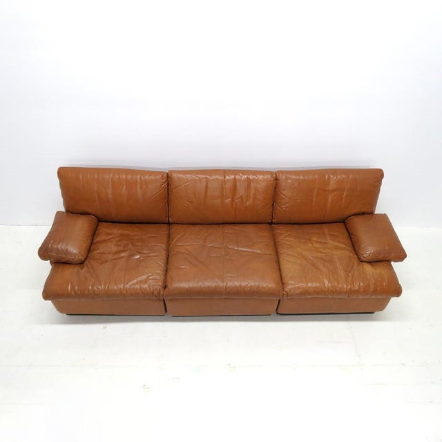 Wonderful modular sofa by OY BJ Dahlqvist AB, for BD Furniture, Jakobstad, Finland, 1070, with thick cognac colored...