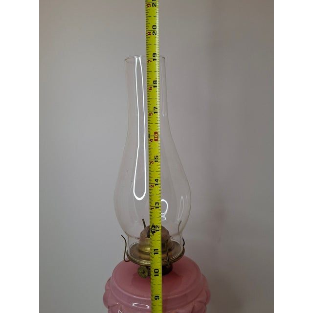 Pink Rare Pair Antique Consolidated Pink & Blue Cased Glass Florette Stand Lamps P&A For Sale - Image 8 of 18