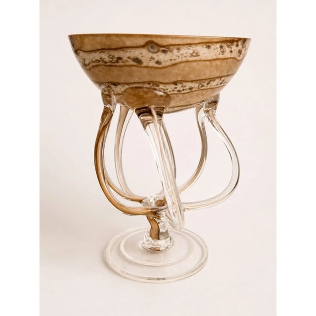 Mid-Century Modern Vintage Jozefina Krosno Octopus Pedestal Art Glass Bowl / Compote For Sale - Image 3 of 5