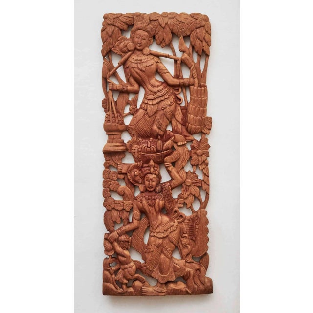 Brown Vintage Carved Wooden Panel, Bali For Sale - Image 8 of 8
