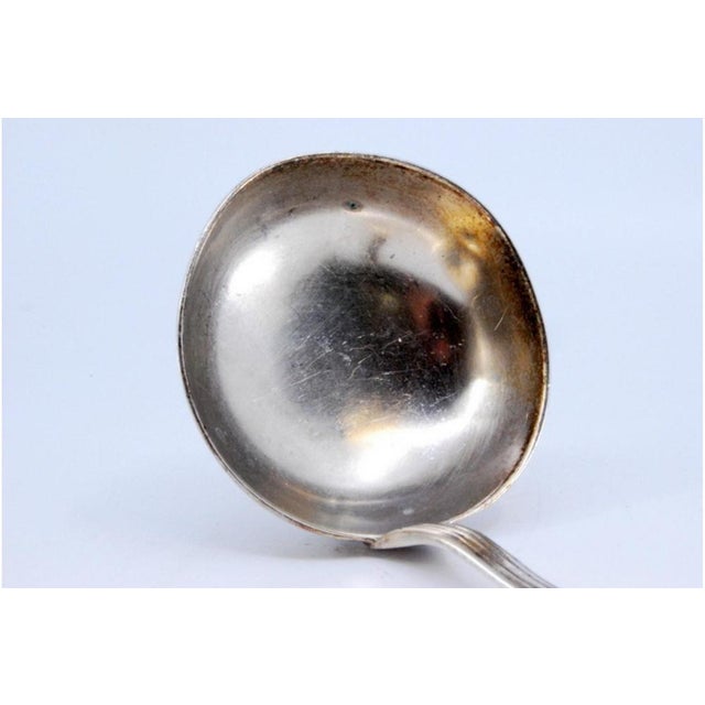 Metal Silver Soup Ladle with Raised Handle Strip and Monogram Card For Sale - Image 7 of 10