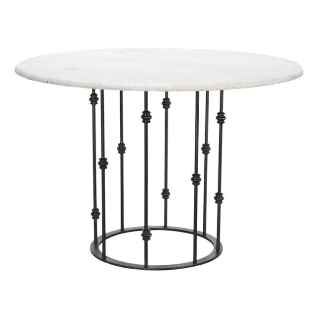Italian Round Iron Carrara Marble Center or Garden Table For Sale