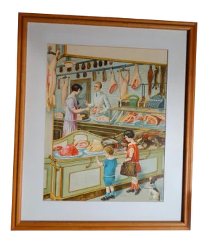 Butcher Shop Lithograph Advertising or Educational Poster C. 1926
