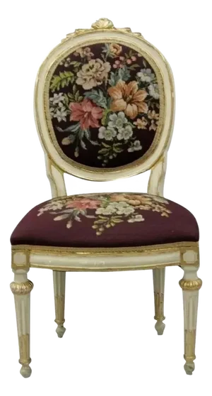 Mid 20th Century Antique French Louis XVI Style Carved Floral Needlepoint Accent Chair White Gold