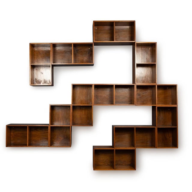 20th Century English Walnut Modular Shelving Boxes by Unix, 1960s, Set of 12 For Sale - Image 13 of 13