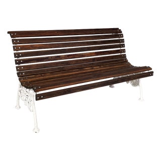 Art Deco Italian Wooden and White Cast Iron Bench, 1930s For Sale
