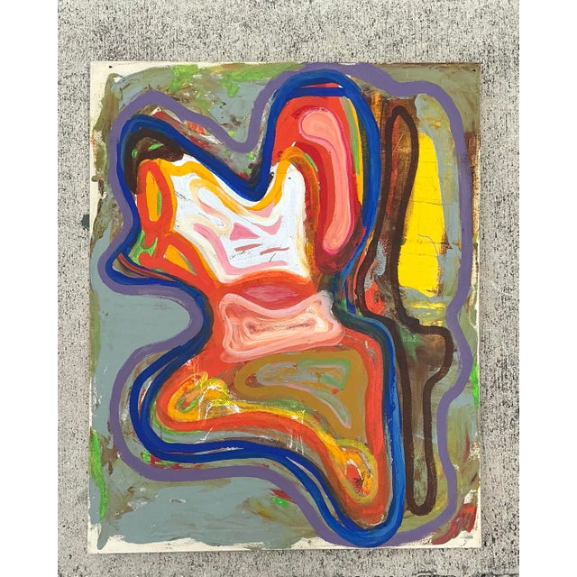 Red Vintage Abstract Original Oil Painting on Canvas For Sale - Image 8 of 12