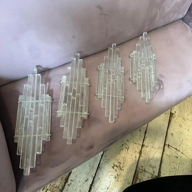 1970s Albano Poli Modernist Clear Stacked Glass Poliarte Linea Wall Sconces For Sale - Image 9 of 10