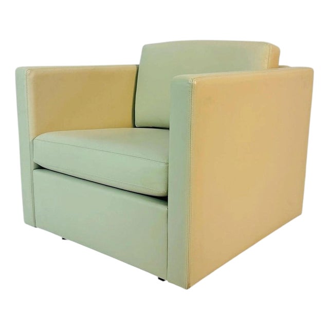 Charles Pfister for Knoll Cream Leather Lounge Chair, Labeled, American 1980's For Sale