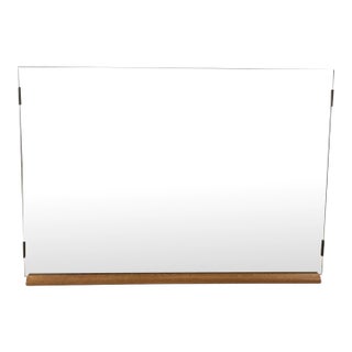 Mid Century Modern Rectangular Mountable / Wall Mirror With Beveled Edge and Limed Oak Detailing at Bottom For Sale