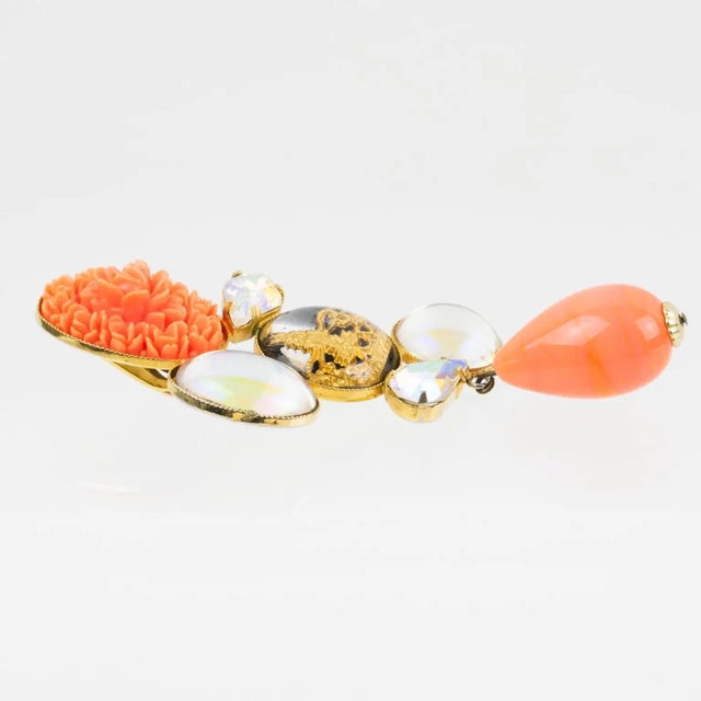 Metal Zoe Coste Faux-Coral and AB Crystal Dangle Earrings For Sale - Image 7 of 7