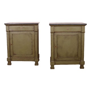French Nightstands with Faux Marble Top, Set of 2 For Sale