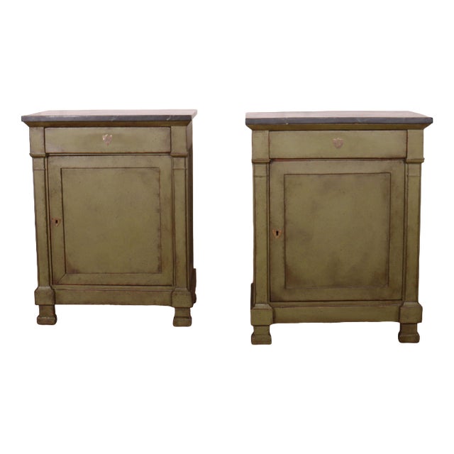 French Nightstands with Faux Marble Top, Set of 2 For Sale