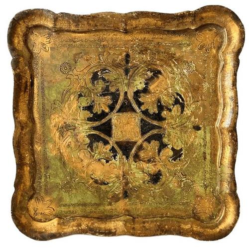 Vintage Florentine side table in gold and green from the 1970s. This small table was made in Italy in the 1950s. The table...