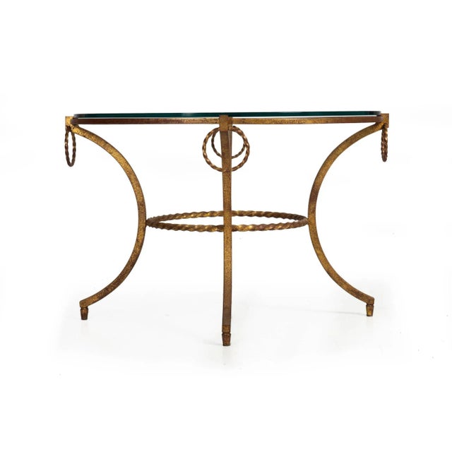 Mid 20th Century French Modernist Gilded Wrought-Iron & Glass Coffee Accent Table Ca. 1950s For Sale - Image 5 of 12