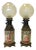 Early 20th Century Antique Asian Chinoiserie Style Hand Painted Porcelain and Bronze Oil Lamps Converted to Electric - a Pair For Sale