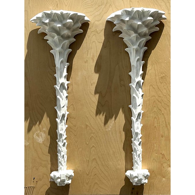 Vintage Coastal Cast White Plaster Palm Tree Wall Light Sconces - A Pair For Sale - Image 10 of 12
