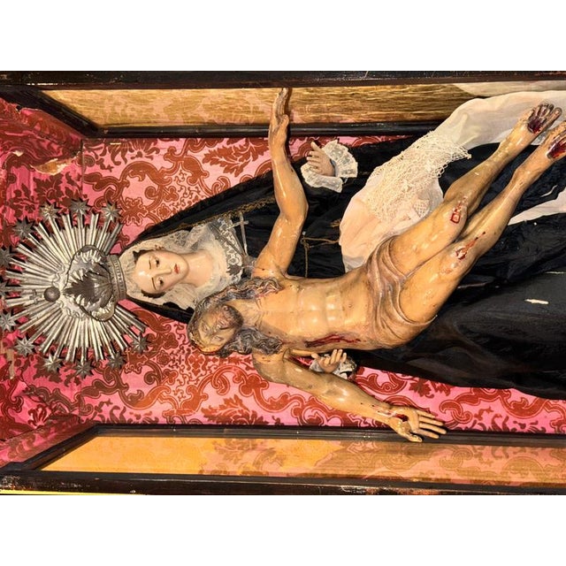 Wood Recumbent Christ and Our Lady of Sorrows, 17th Century and 19th Century For Sale - Image 7 of 9