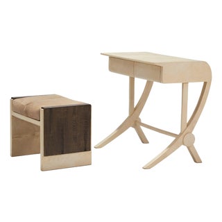R & Y Augousti Parchment Vanity & Snakeskin Bench. France, Late 20th Century, 2 Pieces For Sale