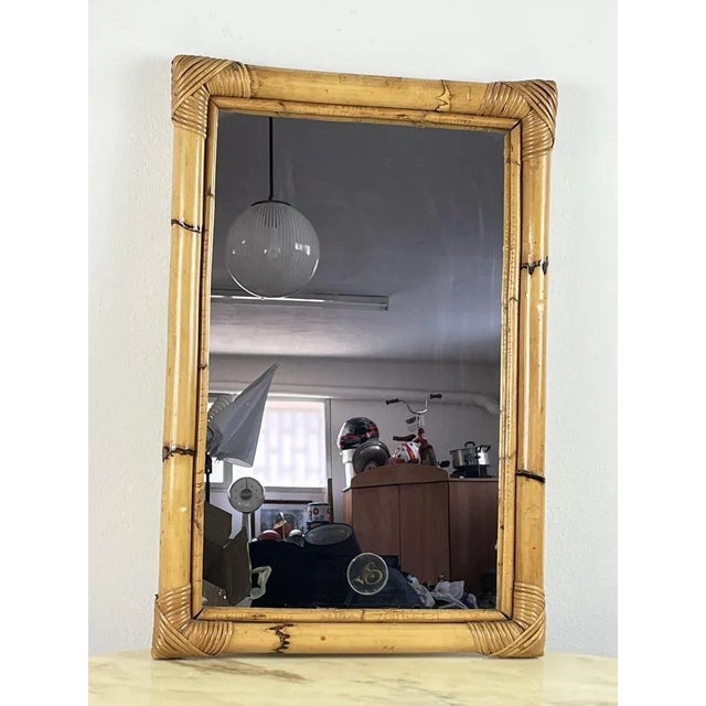 Vintage Italian Mirror with Double Frame in Bamboo Rod, 1970s For Sale - Image 6 of 12