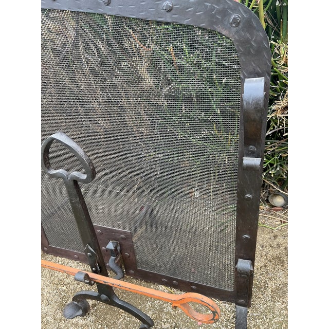 Early 20th Century Spanish Revival Fire Screen, Andirons and Poker Set - 4 Piece Set For Sale - Image 10 of 12