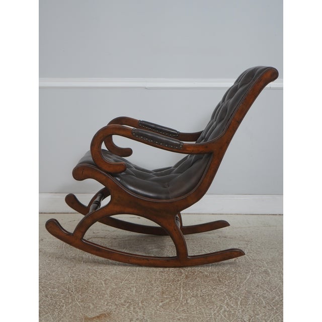 Traditional Brown Tufted Leather Rocking Chair For Sale - Image 3 of 18