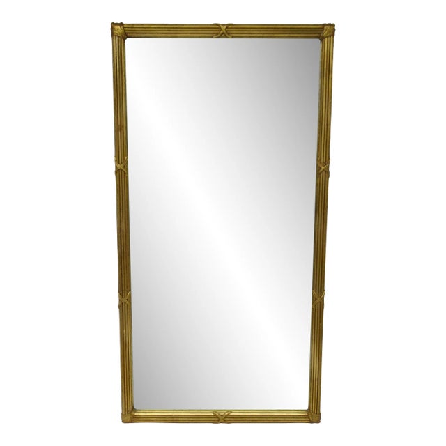 Vintage Hollywood Regency Carved Wood, Gilded Gold Leaf Overlay Wall or Pier Mirror Mitered Corners For Sale