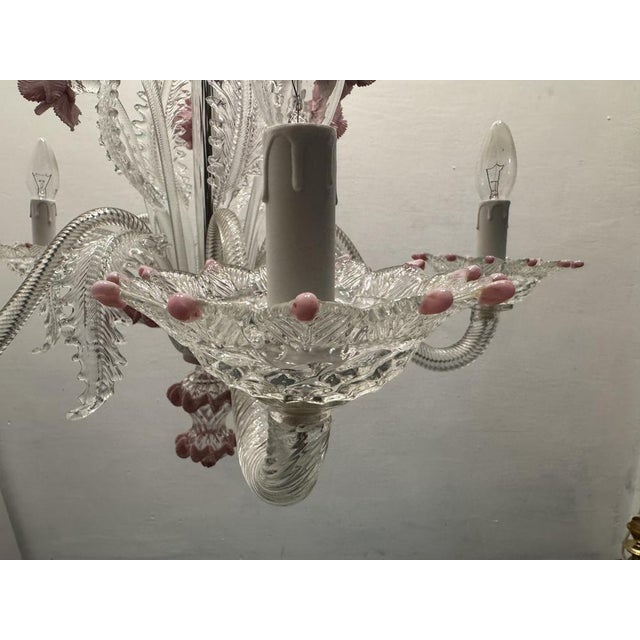 Venetian Murano Glass Clear Pink Chandelier, 1960s For Sale - Image 11 of 13