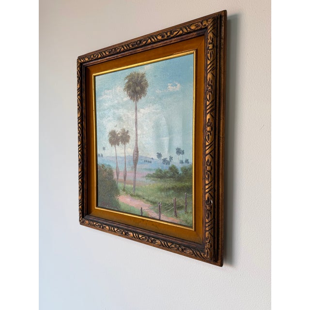 Abstract 1970’s Julio Carballosa (Cuban–American, 1919–2012) Tropical Palm Landscape Oil on Canvas Painting, Framed For Sale - Image 3 of 12