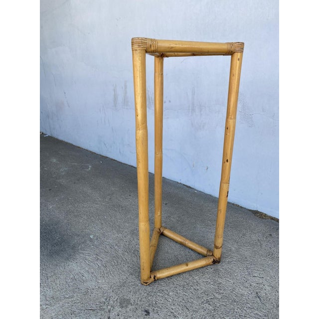 Mid-Century Modern 1950s Restored 3-Point Rattan Single-Strand Plant Stand For Sale - Image 3 of 7