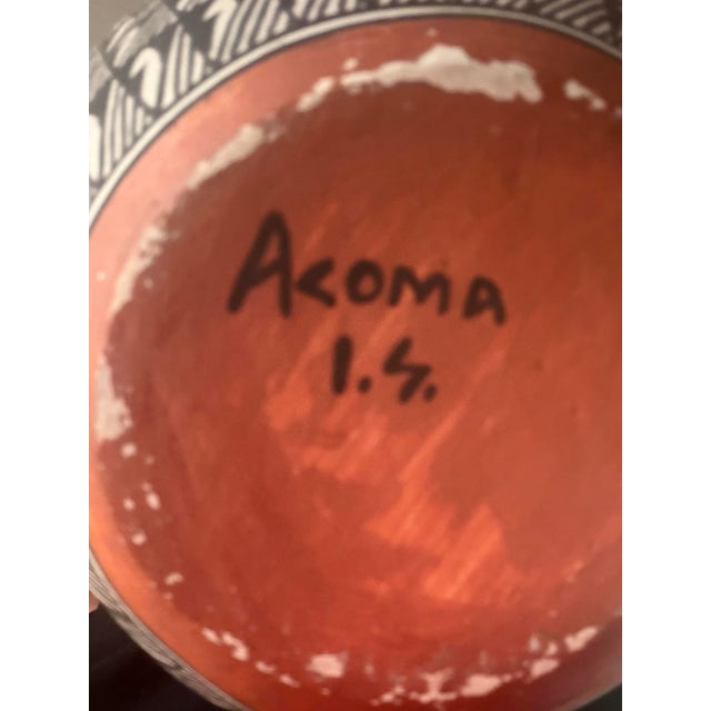 Ceramic Acoma Native American 11” Pottery Vase Black and White Geometric Design Signed For Sale - Image 7 of 11