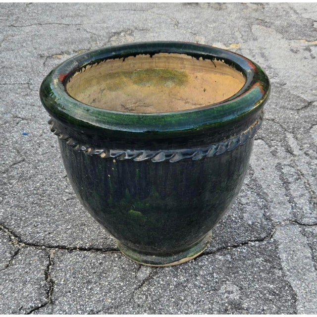 Moroccan Moroccan Handcrafted Green Pottery Planter For Sale - Image 3 of 6