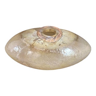 1980s Charlie Meaker Art Glass Large Gold/Copper Luster ‘Torpedo’ Oblong Vase For Sale