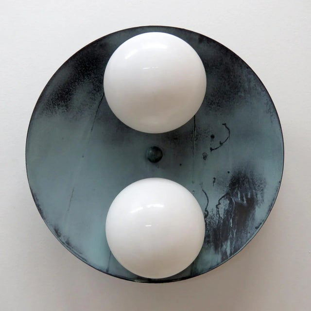 Elegant outdoor wall/ceiling light designed by Gallery L7, handcrafted and finished in Los Angeles from American brass,...