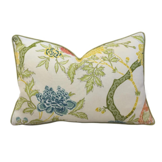 French Country Schumacher Arbre Chinois Botanical Linen Feather/Down Pillow For Sale - Image 3 of 6