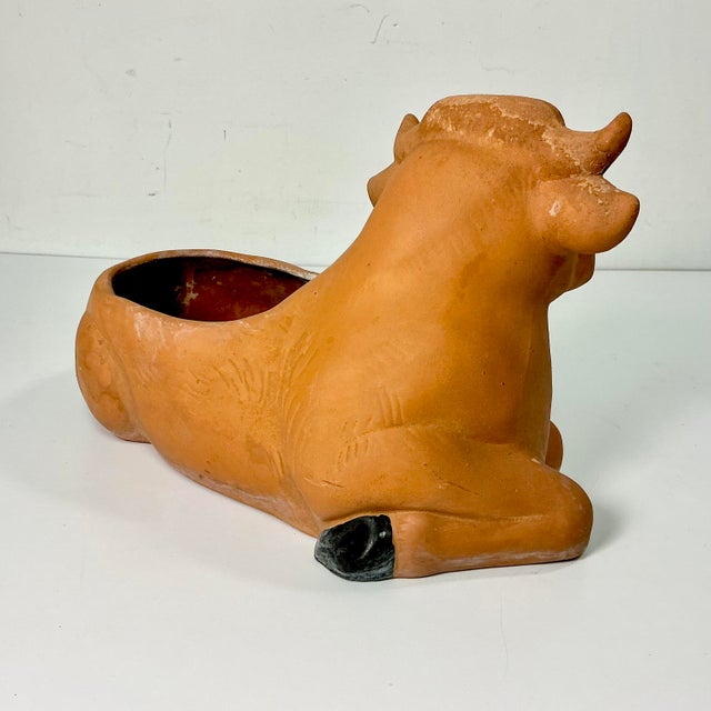 Terra Cotta Late 19th C. English Country Boho Chic Farmhouse Large Terra Cotta Cow Planter. For Sale - Image 8 of 18