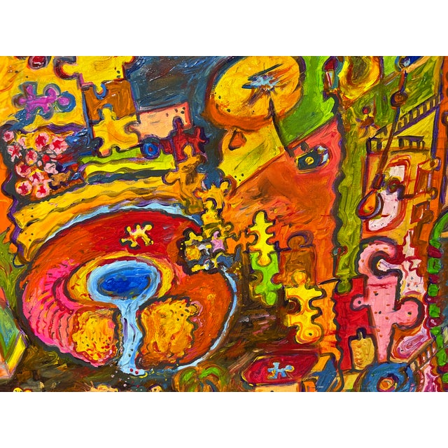 Textile One-of- A-Kind Abstract Painting on Canvas by Serg Graff "Donut" Framed, Coa For Sale - Image 7 of 12