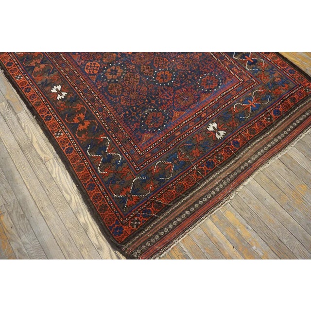 1890s Blue Navy Geometric Tribal Antique Afghan Baluch Carpet 4'4" X 6'9" Knotted Wool Rug For Sale - Image 10 of 12