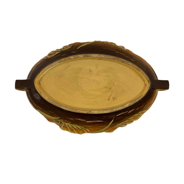 Ceramic Vintage Roseville Pottery Brown Freesia Console Dish Bowl #469-14. For Sale - Image 7 of 9