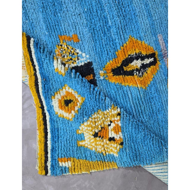 Blue Handwoven Berber Wool Rug - 8.9 X 7.2 Ft For Sale In Cleveland - Image 6 of 9