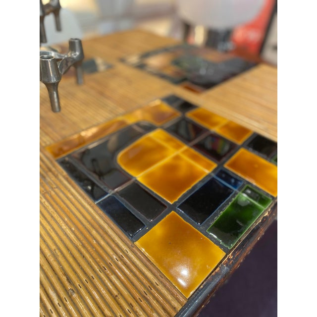 1950s Dining Table in Stained Rattan, Bamboo and Ceramic by Adrien Audoux and Frida Minet, 1950s For Sale - Image 5 of 13