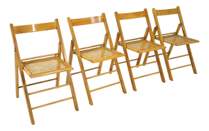 Vintage Vienna Straw and Wood Folding Chairs, Italy, 1970s, Set of 4