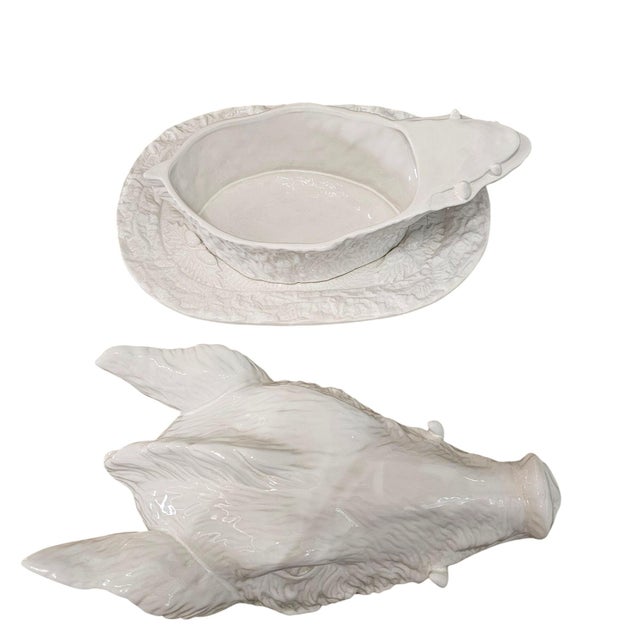 Realism Vintage Bordallo Pinheiro Portugal White Boars Head Tureen Platter For Sale - Image 3 of 12