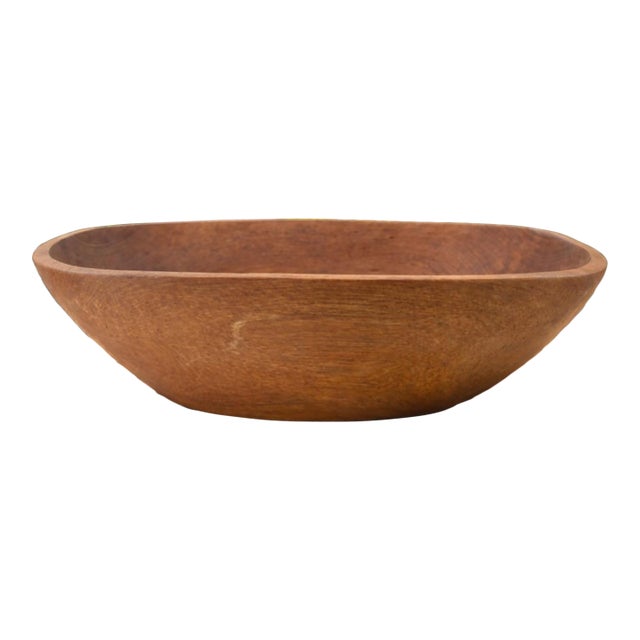 Large Vintage Hand Turned Solid Teak Wood Bowl Organic Modern MCM For Sale