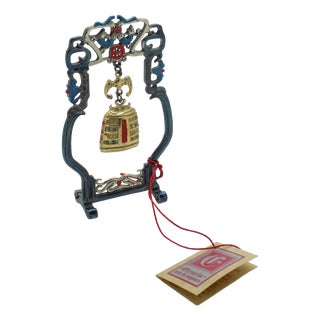 Vintage Italian Silver 800 Chinese Ritual Bell on Stand by Etruria, Florence 1980s For Sale