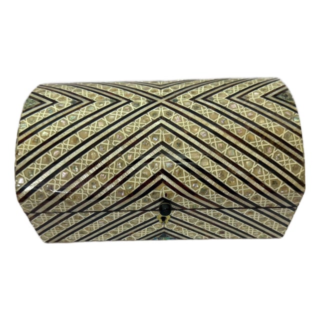 Handmade Shell Inlay Jewelry Box – Egyptian Geometric Design For Sale