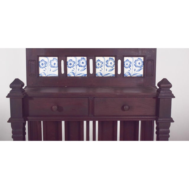 Wood Portuguese Coat Rack with Tiles and Mirror, 1920s For Sale - Image 7 of 8
